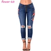 Beauty adult rose embroidered ladies designer jeans low waist ripped skinny distressed women jeans