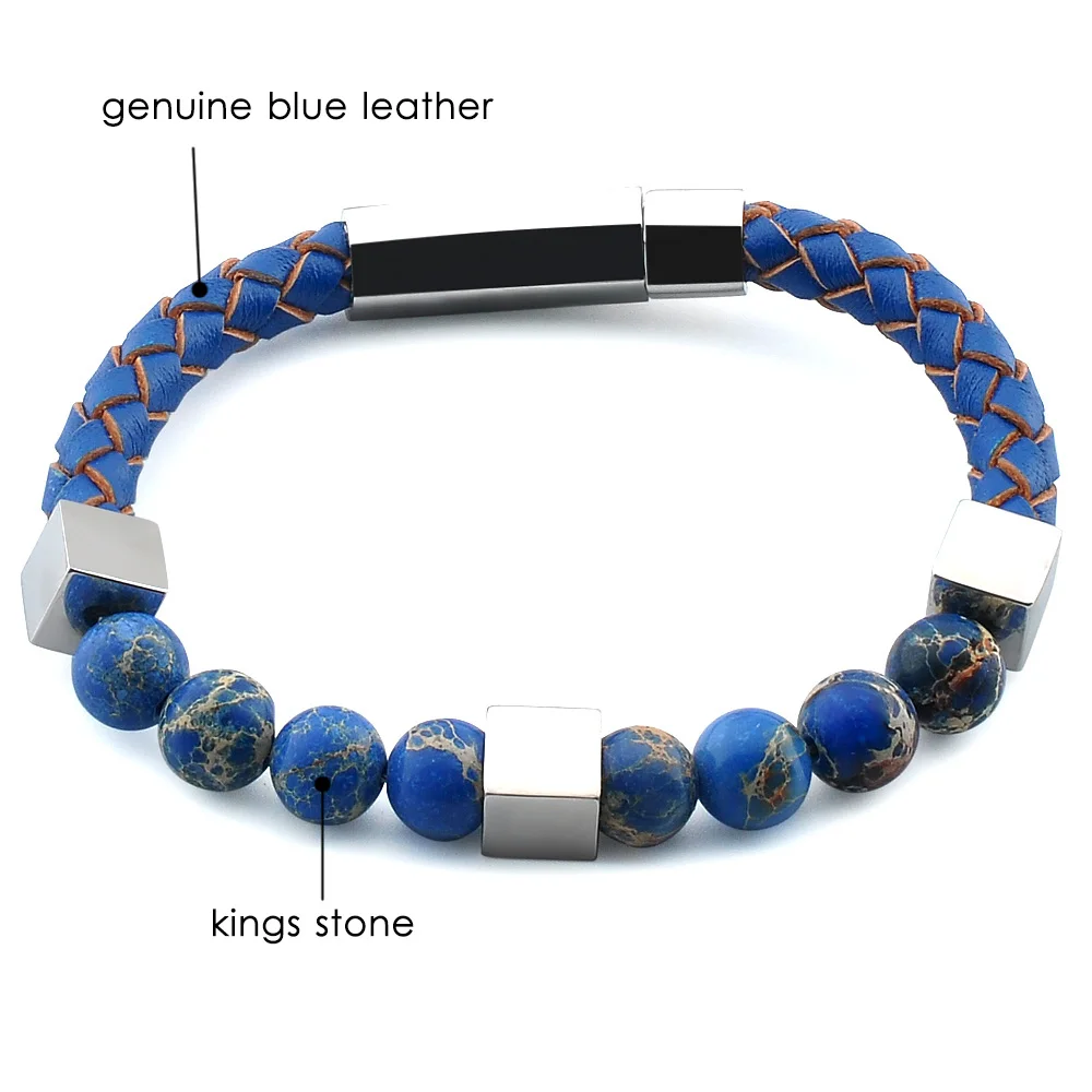 Wholesale Fashion Handmade High Quality Custom Jewelry Black Gemstone Natural Lava Stone Mens Leather Bead Bracelet
