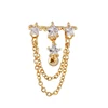 Pretty Stars CZ Chain Dangle Navel Ring Reverse Belly Gold Plated Belly Button Ring Jewelry