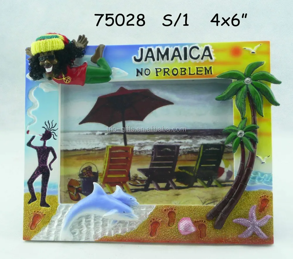 Polyresin Photo Frame Jamaica Rasta Palm Tree And Dolphin Design