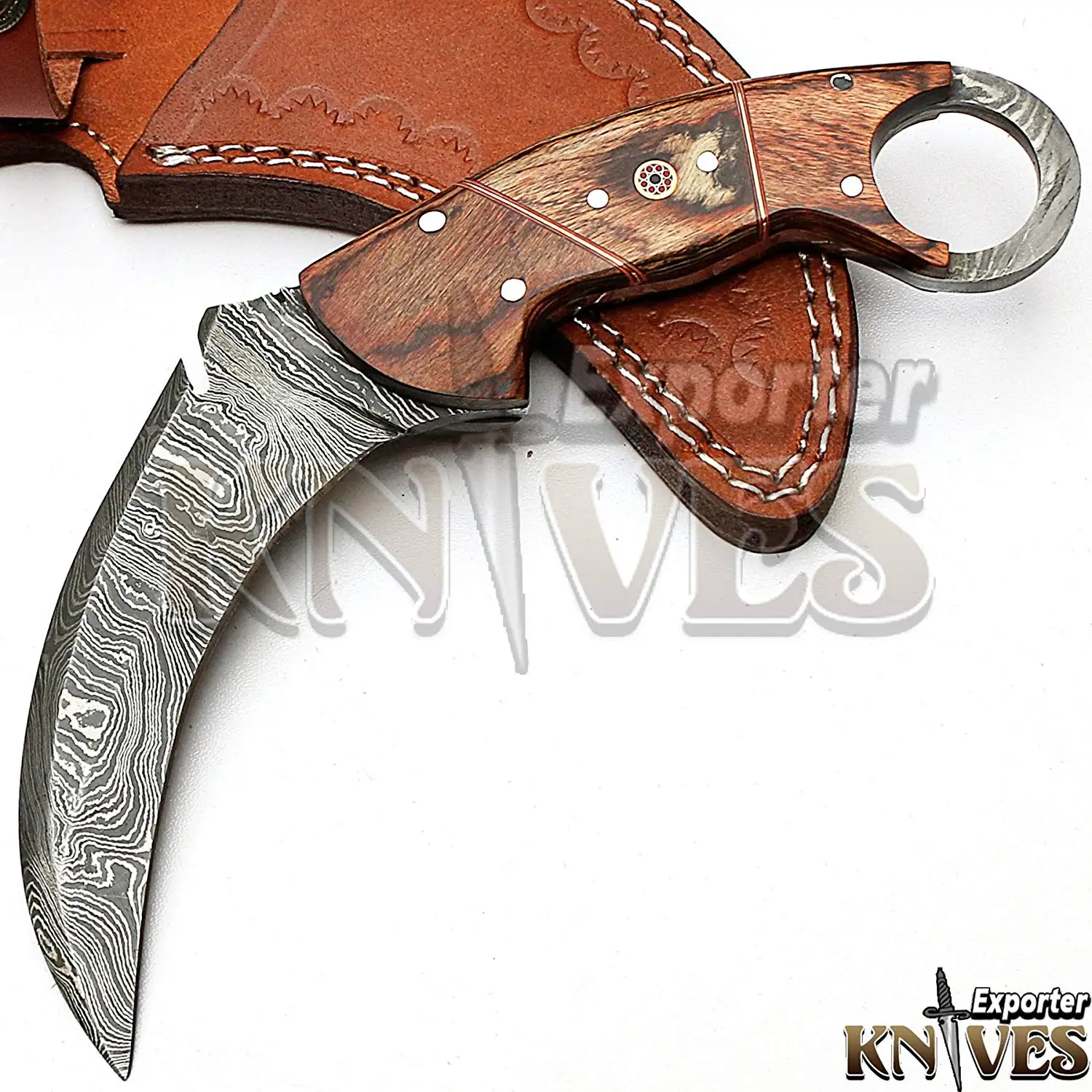 Custom Hand Made Damascus Steel Survival Karambit Knife KE-321 / Wooden Handle
