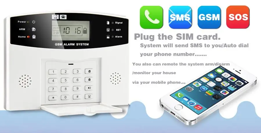 HOMSECUR Wireless&Wired GSM SMS Autodial Home House Alarm System+Smoke Sensor