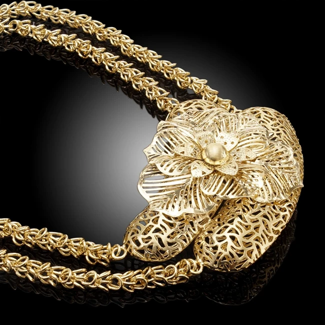 Yulaili Plating 24k Gold Jewelry Set Dubai Wholesale Ring Earring Bracelet Necklace Set Large