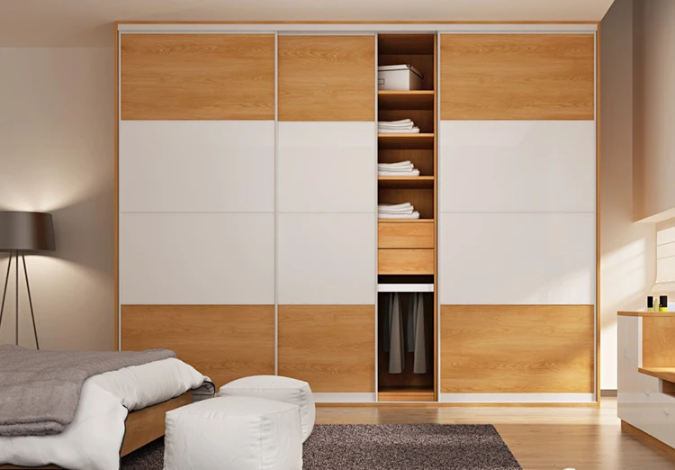 Easy design pvc door particle board bedroom double color wardrobe design