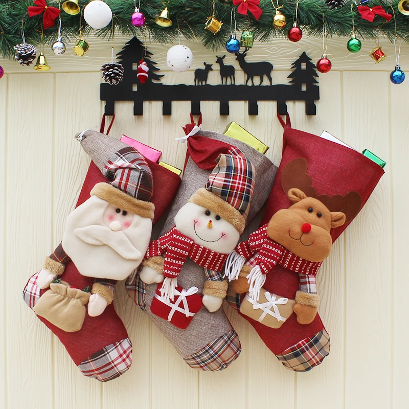 Grote plaid Kerst kousen decoreren geschenken levert groothandel kinderen snoep gift bags kerst decor