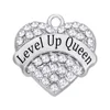 Diy Engraved Custom Rhinestone Crystal Heart Shape Letter Level Up Queen Charm Rock Jewelry For Women Girl Accessory