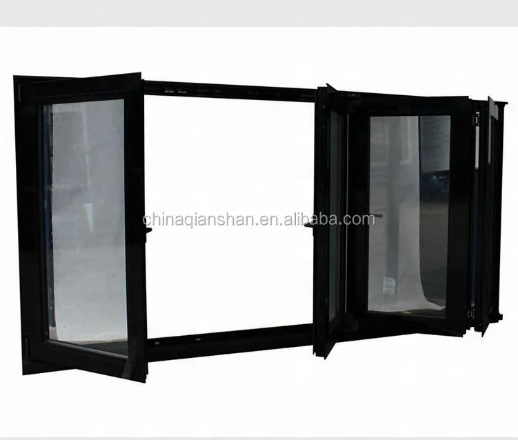 latest modern design black powder coating color double glass aluminium folding window bifold windows for residential  house