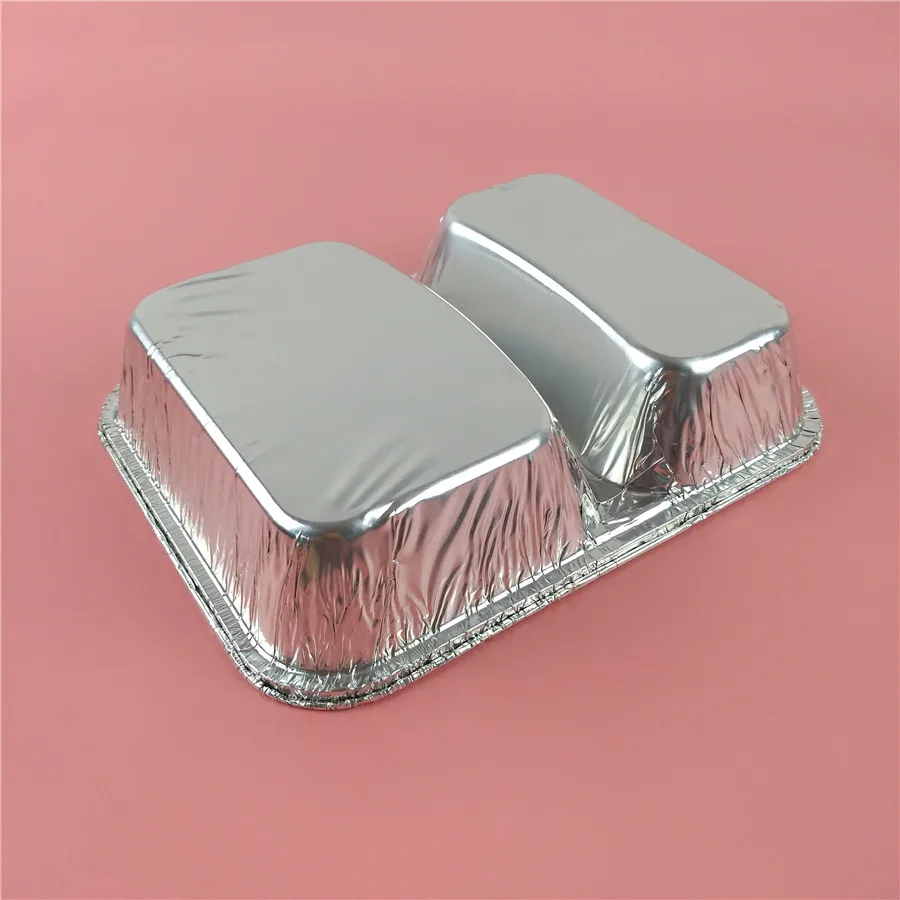 1000ml Two Grid Curling Disposable Fast Food Takeaway Large Aluminum