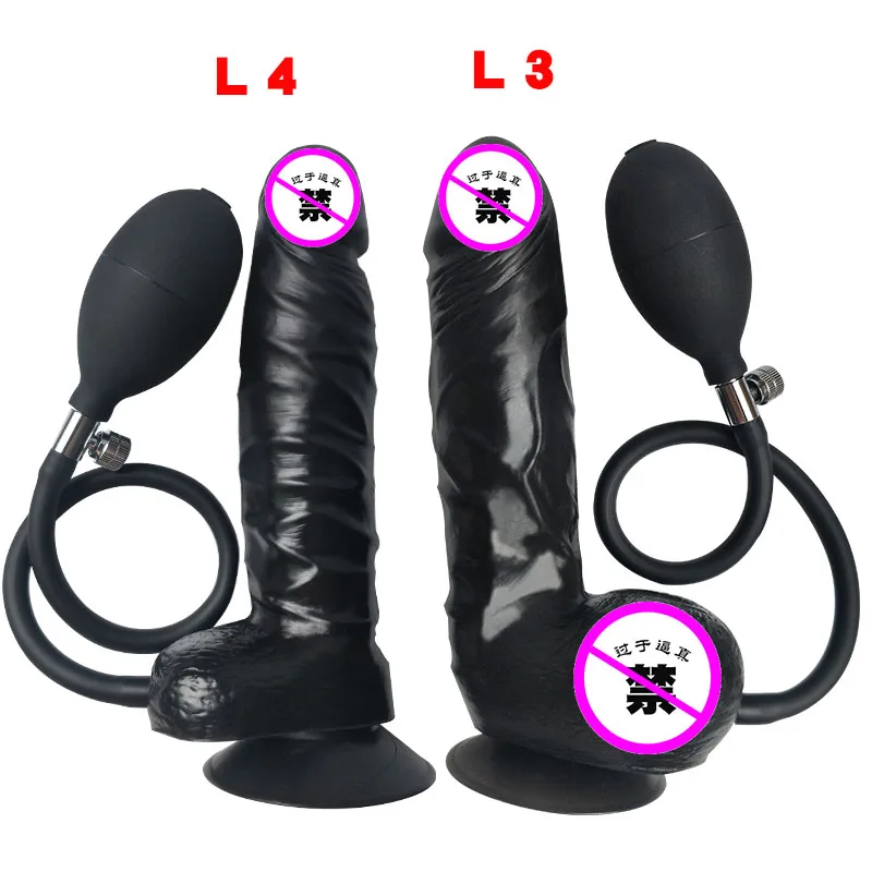 Realista G-spot Dildo pene vagina estimulación Springmed inflable consolador negro bomba de pene