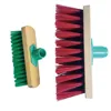 Garden cleaning push broom with wooden stick brush