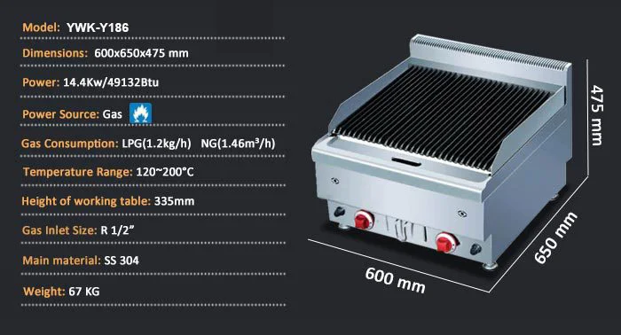 Commercial Countertop Stainless Steel Indoor Bbq Gas Burner Grill