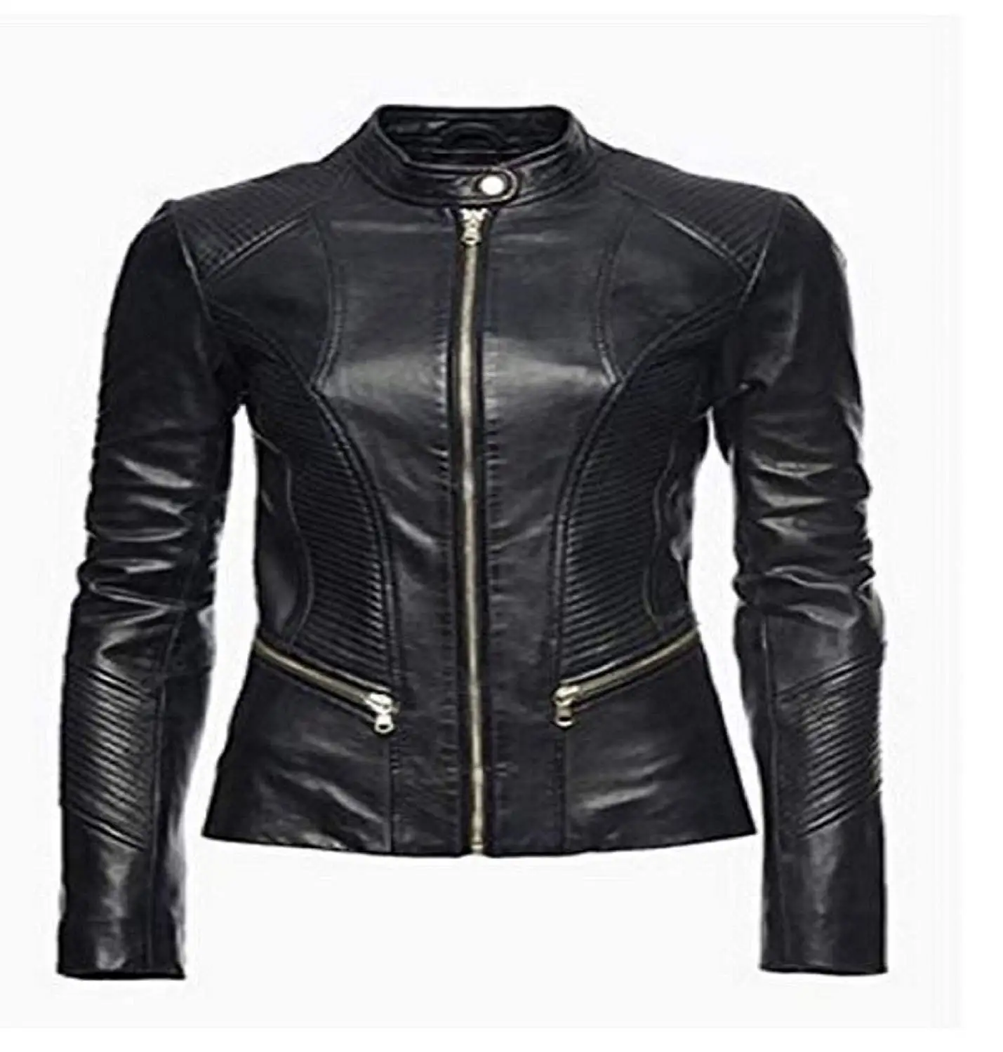 Leather Skin Design Womens Pure 100% Lambskin Leather Solid Biker Leather Jacket