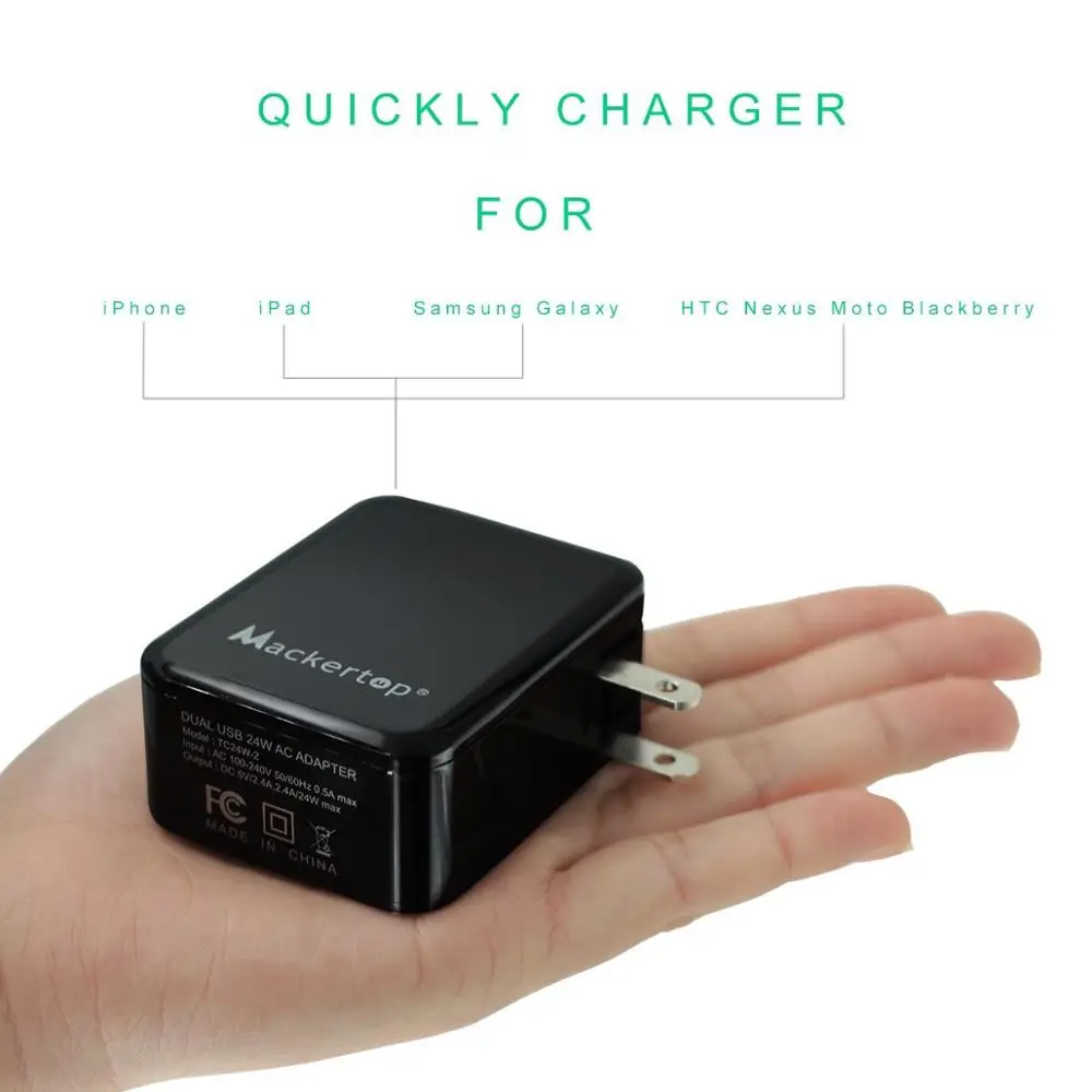 Portable 2 Ports Dual Usb 24w Wall Charger Adapter Output 5v 4.8a With ...