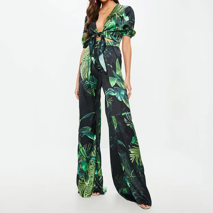 Factory Accept sample making female Two piece wide leg floral pants