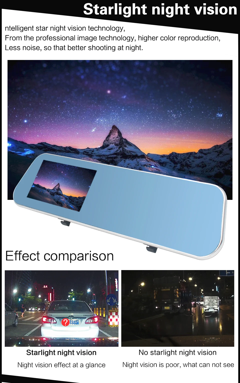 9075 Double lens 1080P Starlight Night Vision Car Camera
