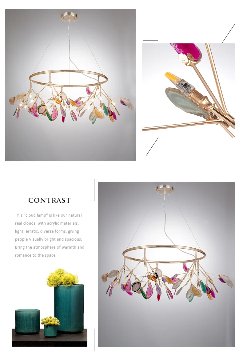 Contemporary hot-selling custom designer interior decoration agate metal iron chandelier lighting