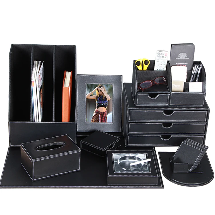 Leather Office Desk Accessories Organizer Stationery Desk Set