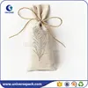 New Arrival Raw Edge Logo Printed Linen Spice Pouch With Tied Jute String