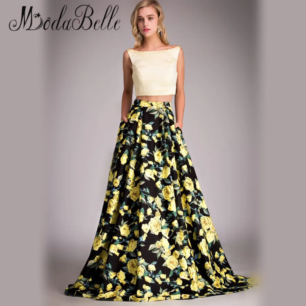 Real Picture Flower Print Fitted Prom Dress Yellow Black