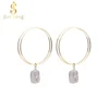 Fashion Womens 18k Gold Large Double Round Hoop Earrings with Dangle