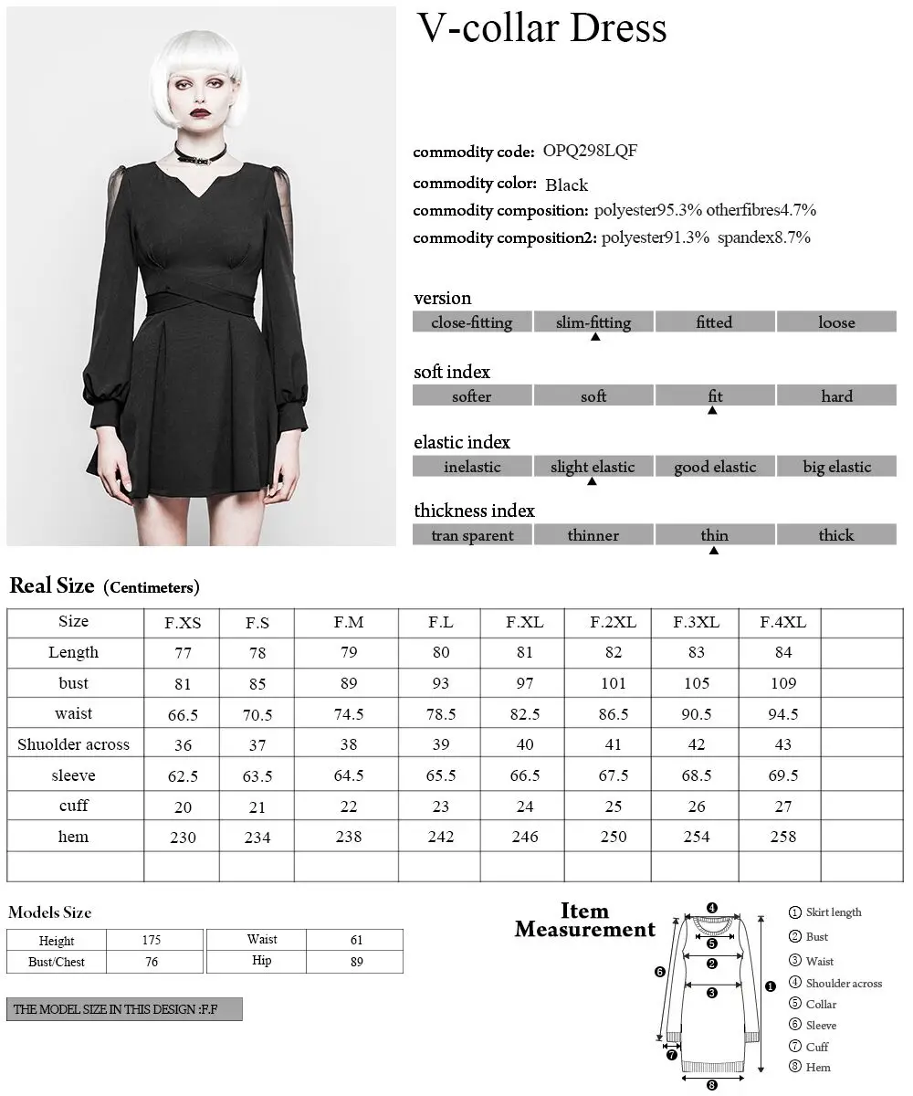 OPQ-298LQF/BK PUNKRAVE Long Sleeve V-collar Sexy Winter Formal Dress