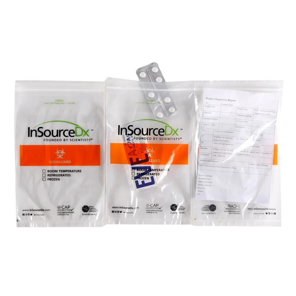 
3 Layer Pe Medical Zipper Seal Biodegradable Biohazard Specimen Bag With Document Pouch 