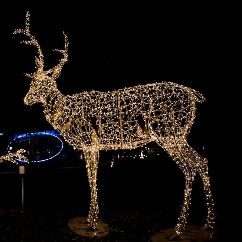 Outdoor 3d Led Wire Frame Lighted Reindeer With Sledge Large Christmas 