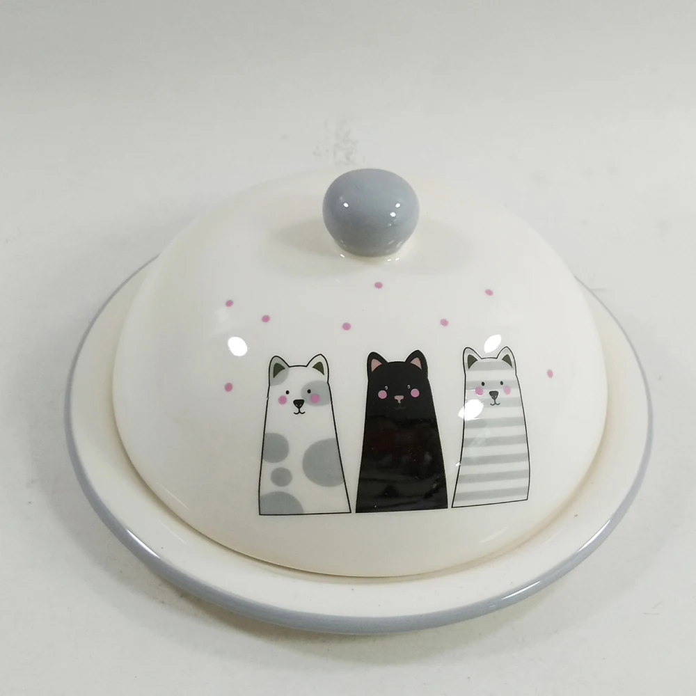 Round Shape Small Butter Dish Ceramic With Heart Shaped Lid Wholesale