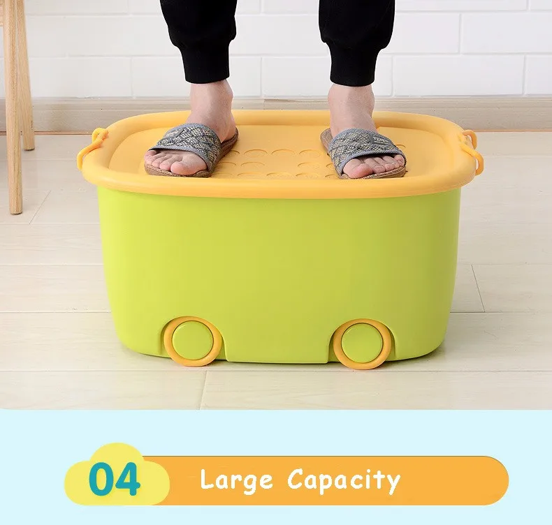 Factory made Plastic Storage Box With Wheels, Colorful storage container