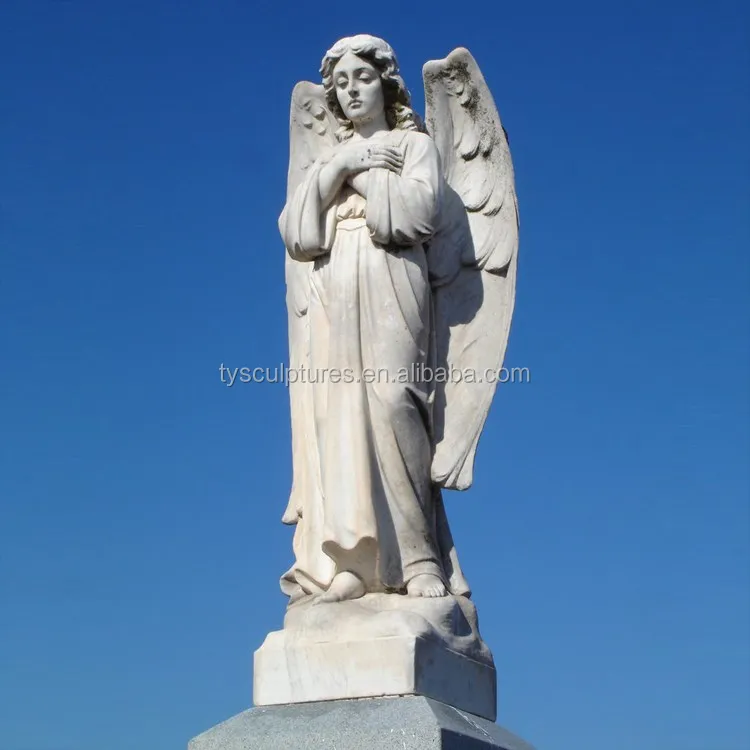 Large Stone Guardian Angel Statues - White Marble Sculpture for Garden ...