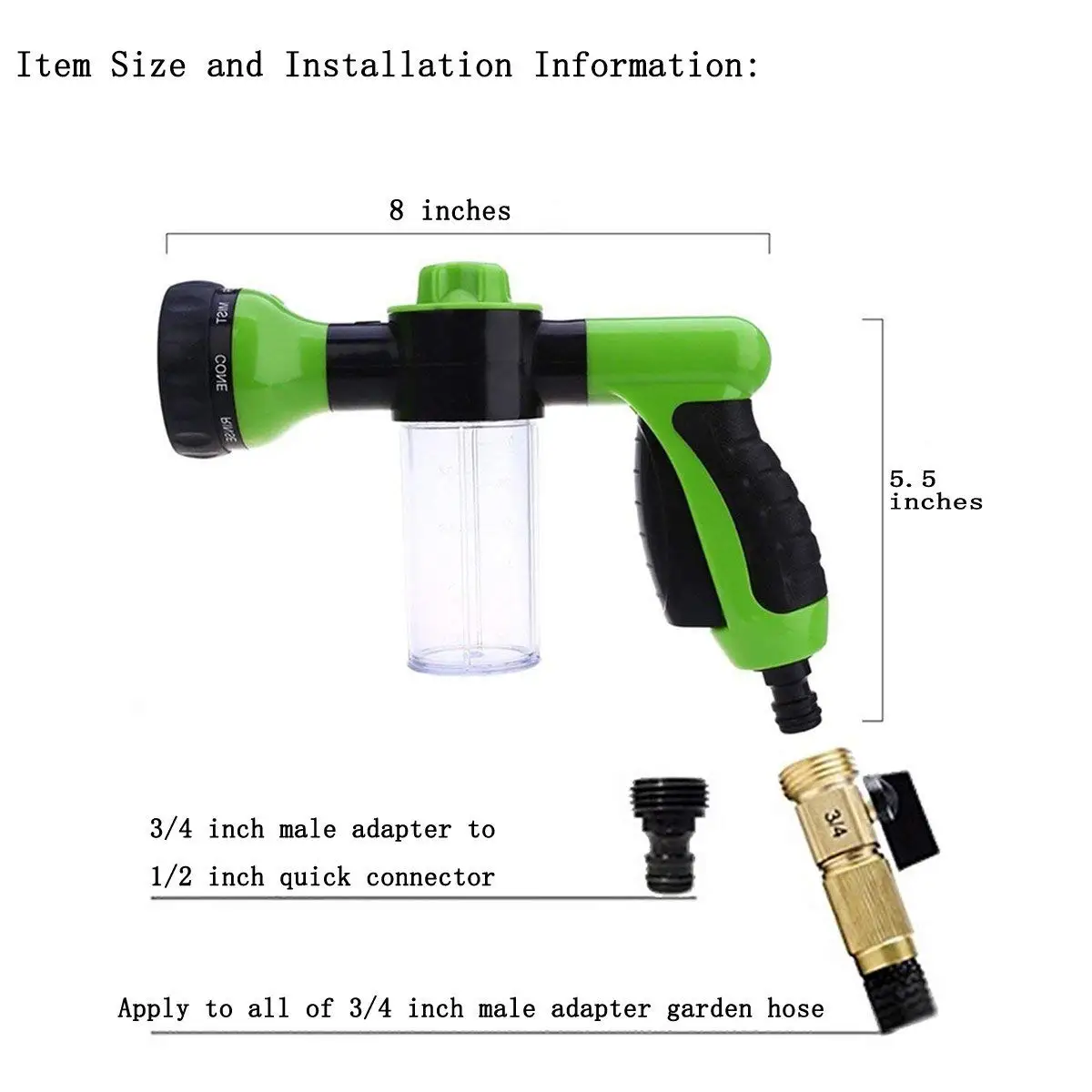 8 Adjustable Hose Spray Nozzle High Pressure Soap Sprayer Foam Garden