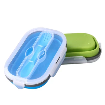 New Foldable Fresh Food Storage Box Silicone Lunch Box With Cutlery ...