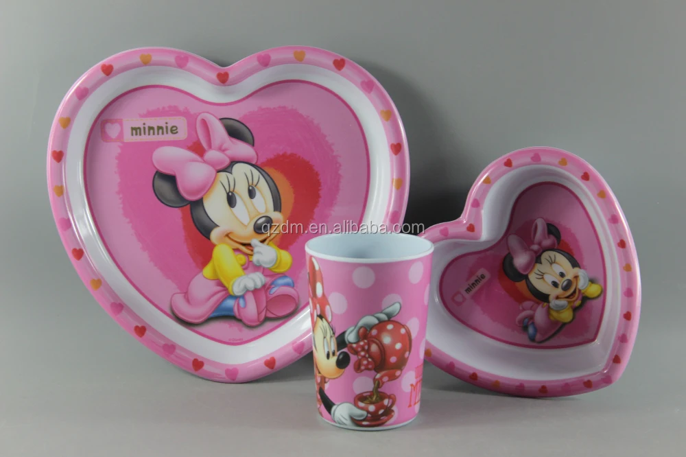 Heart Shape Melamine Dinnerware Sets For Children Of 3PC