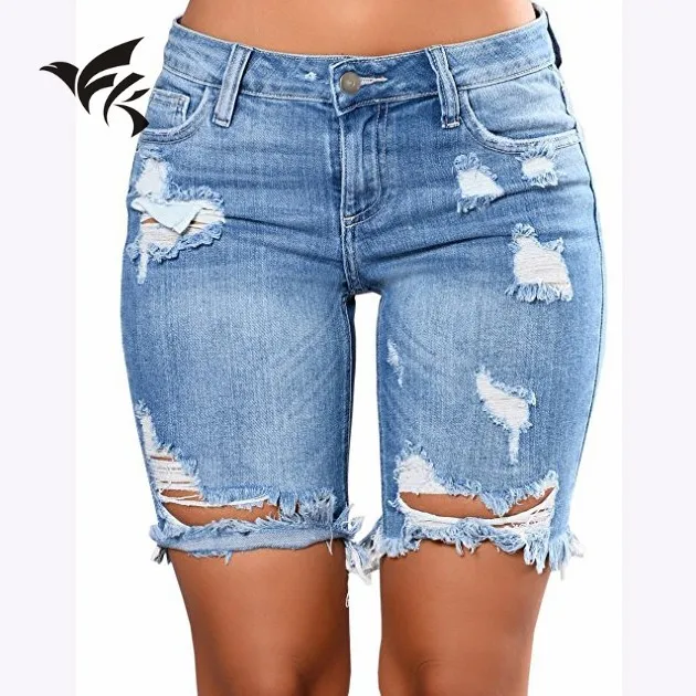 2020 Summer Fashion Casual High Waisted Stretchy Blue Ripped Jeans Torn ...