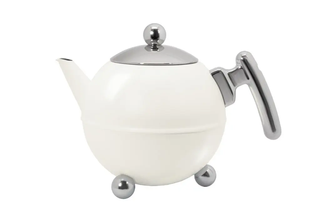 bredemeijer Classic Double Walled Teapot 1.2-Liter Stainless Steel Glossy Finish with Black Accents