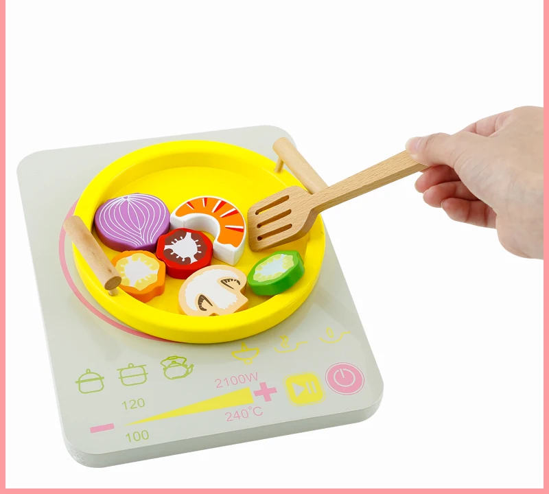 High Quality Funny Children Wooden Toy Kitchen Hot Pot Cooker Set
