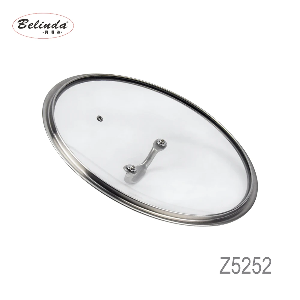 Kitchen Appliance Glass Lid 1.4mm Thickness Stainless Steel Frying Pan with Handle 