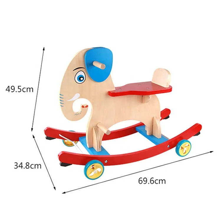 Wholesales Elephant Designed Wooden Rocking Horse Baby Wood Ride On Animal Toys With Wheels
