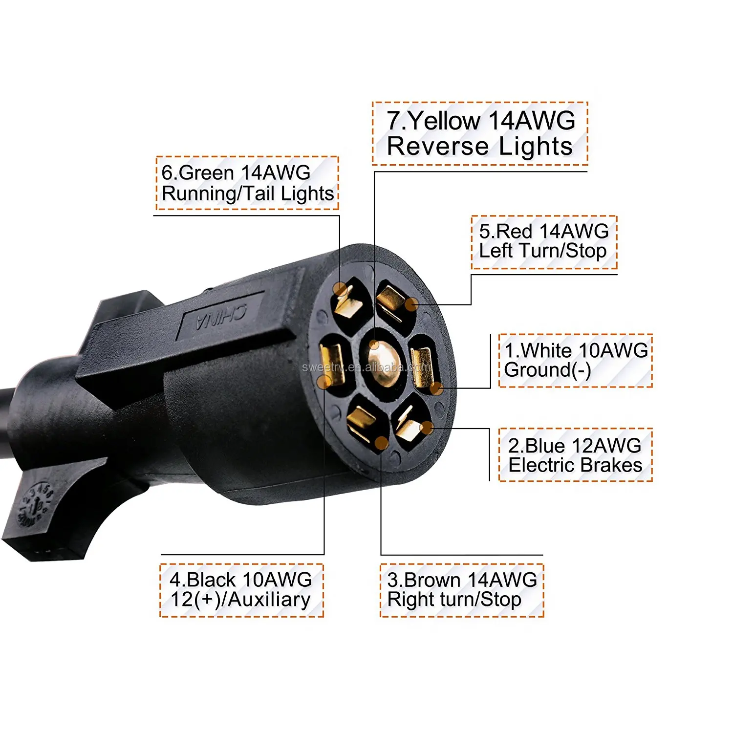 J055 7way Trailer Connector Plug Cord With Junction Box 7pin