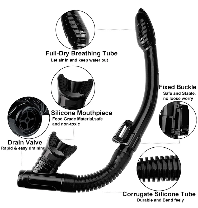 Scuba Dry Diving Snorkel High Quality Black Silicone Mouthpiece ...