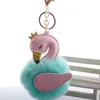 High Quality Pluffy Pompom Faux Fur Swan Keychain For Women Bag Car