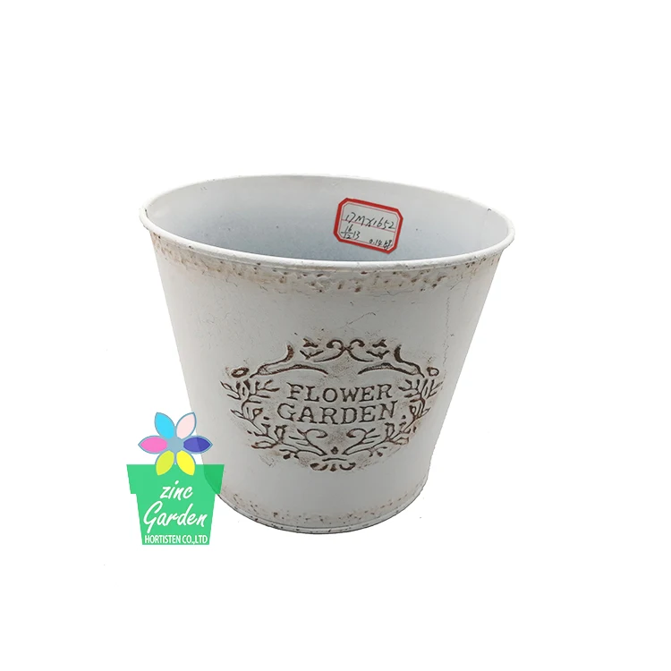 Cheap Flower Pot Handmade Tin Metal Deco Garden Plants Galvanized White