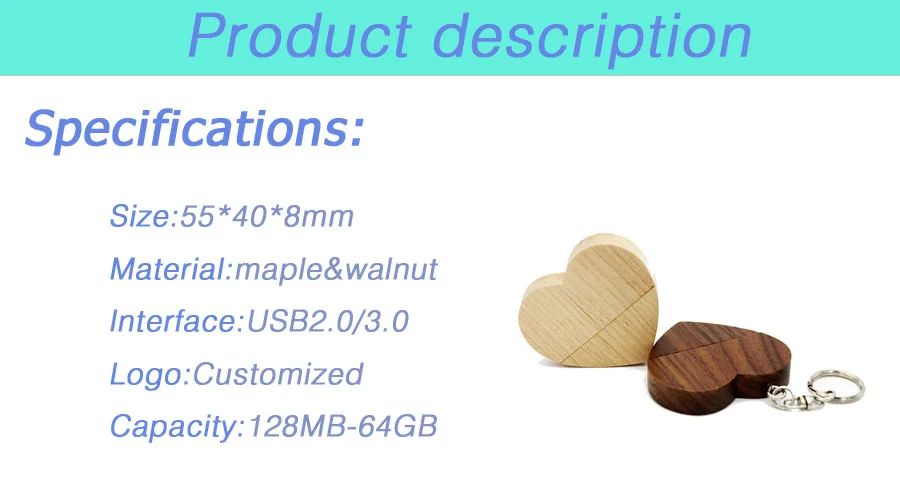Wooden heart shaped USB Flash Drive Memory Stick 8gb 16gb 32gb with Customized Logo - ANKUX.COM