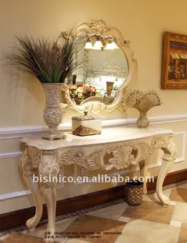 Clical White Mirrored Console Side Table With Marble Top Decorative Mirror Wooden Hand Carved B50503 View Antique