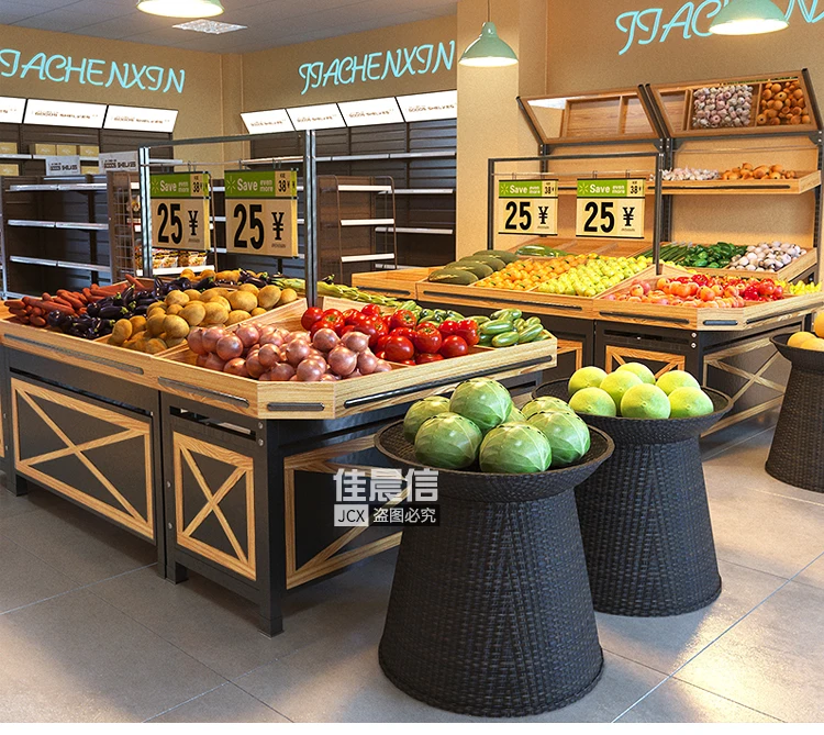 Wooden Vegetable And Fruit Display Rack Shelf Display Stand With