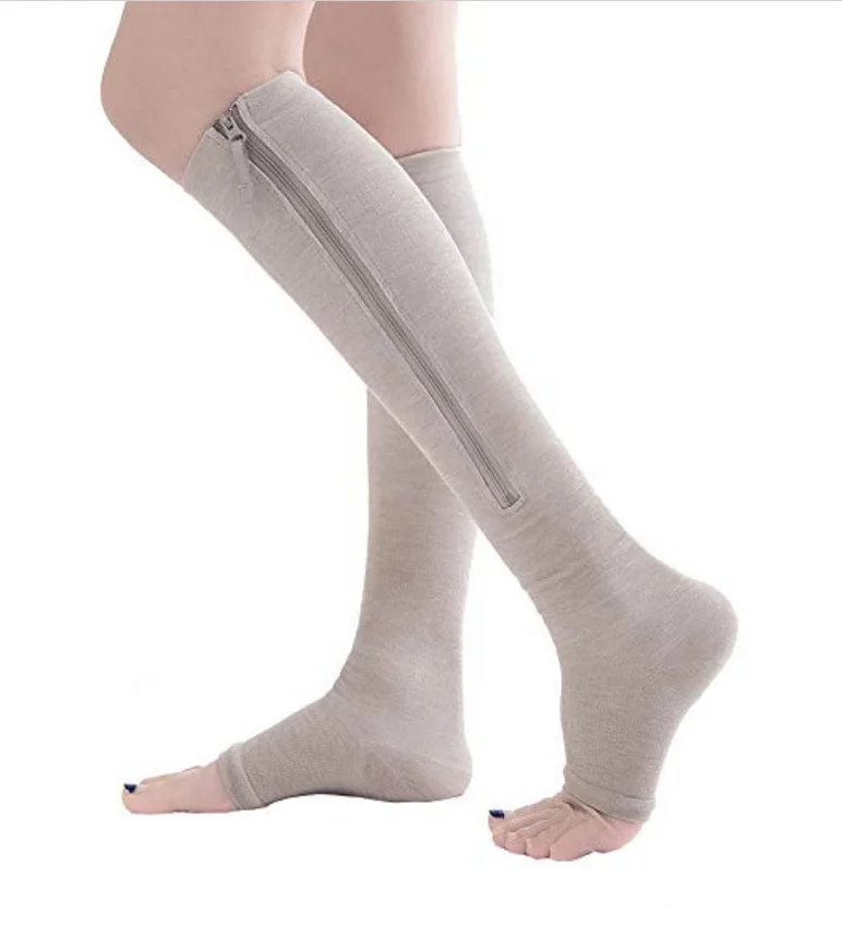 Skin Color Women Toeless Yoga Compression Socks With Zipper - Buy ...