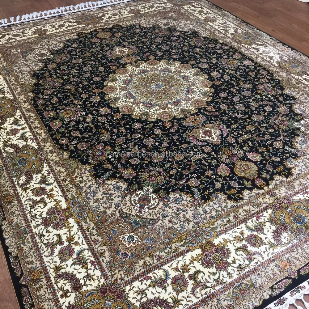 Beautiful Tabriz Persian Rug Blue Beige 8x10 Feet Silk Persian Handmade