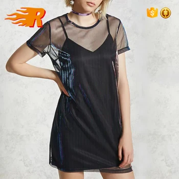 black mesh t shirt dress