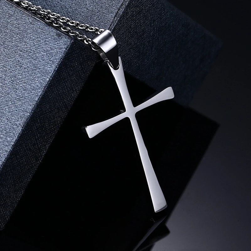 religion jewelry Pendant Necklace Men Stainless Steel Chain simple Jesus Cross Necklaces