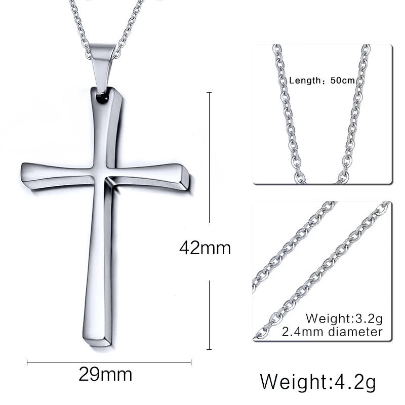 religion jewelry Pendant Necklace Men Stainless Steel Chain simple Jesus Cross Necklaces
